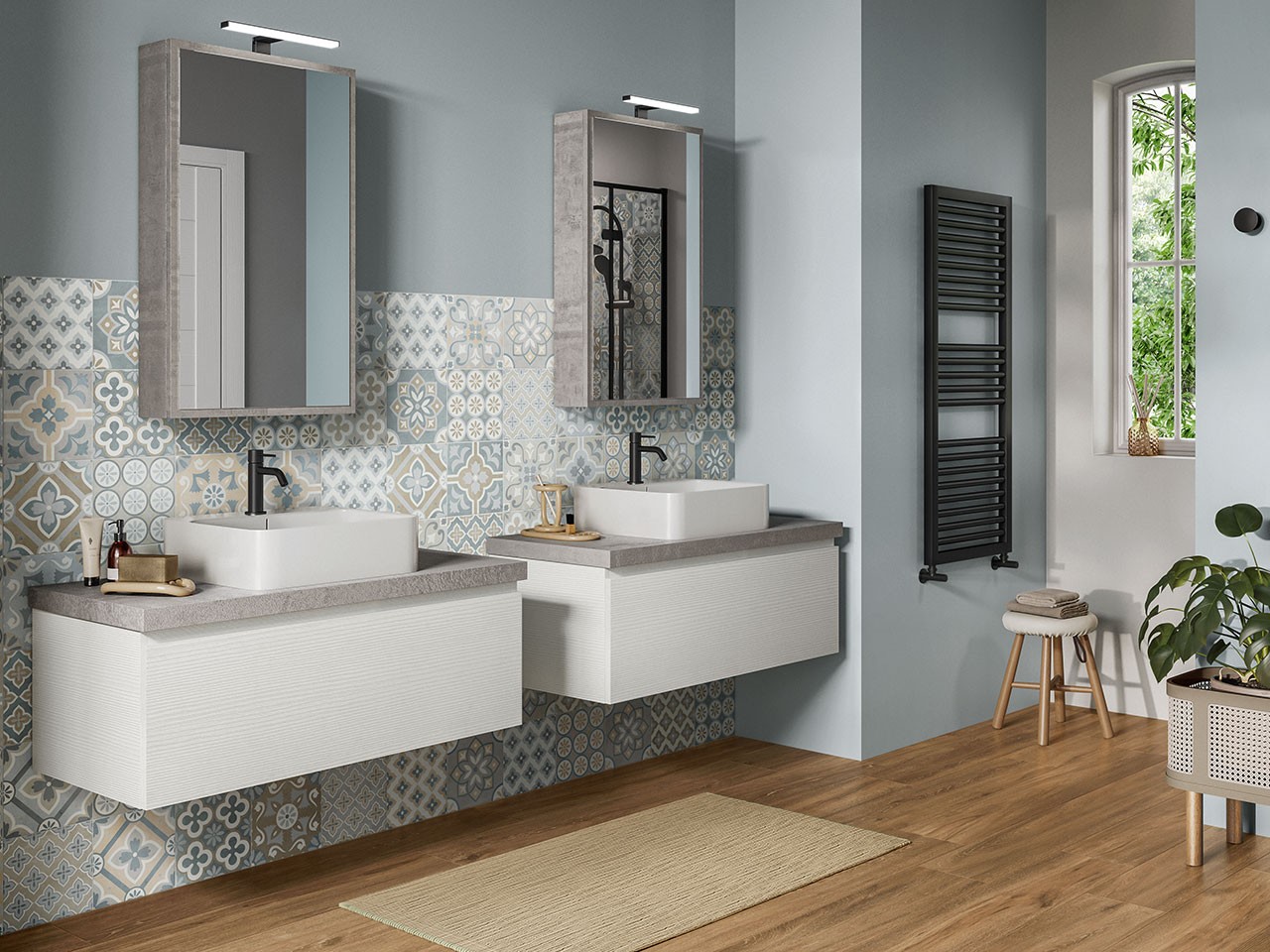 Bagno moderno con doppio lavabo_Iperceramica